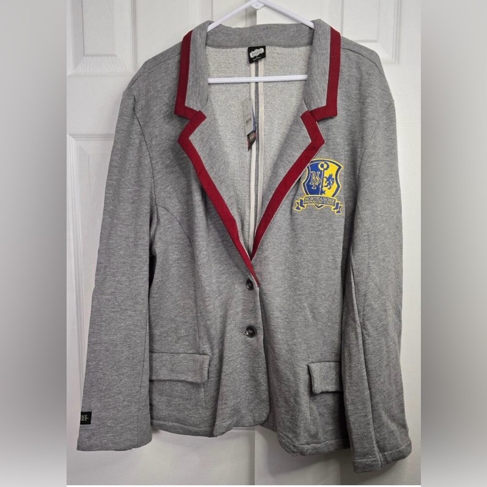 Beetlejuice Graphic Blazer Front Flap Pockets Jacket Gray Blazer